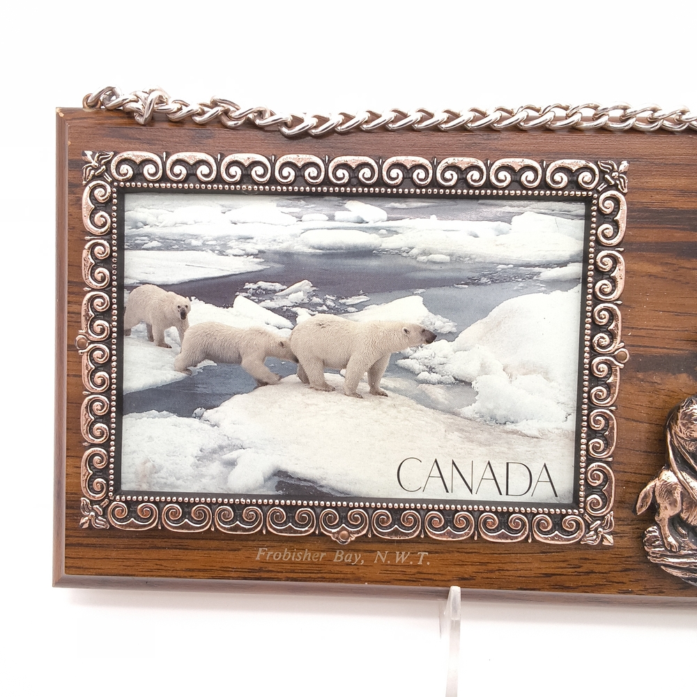 VTG 70s Canada Souvenir Plaque Frobisher Bay NWT Inuit Dog Sled Art - Picture 3 of 6
